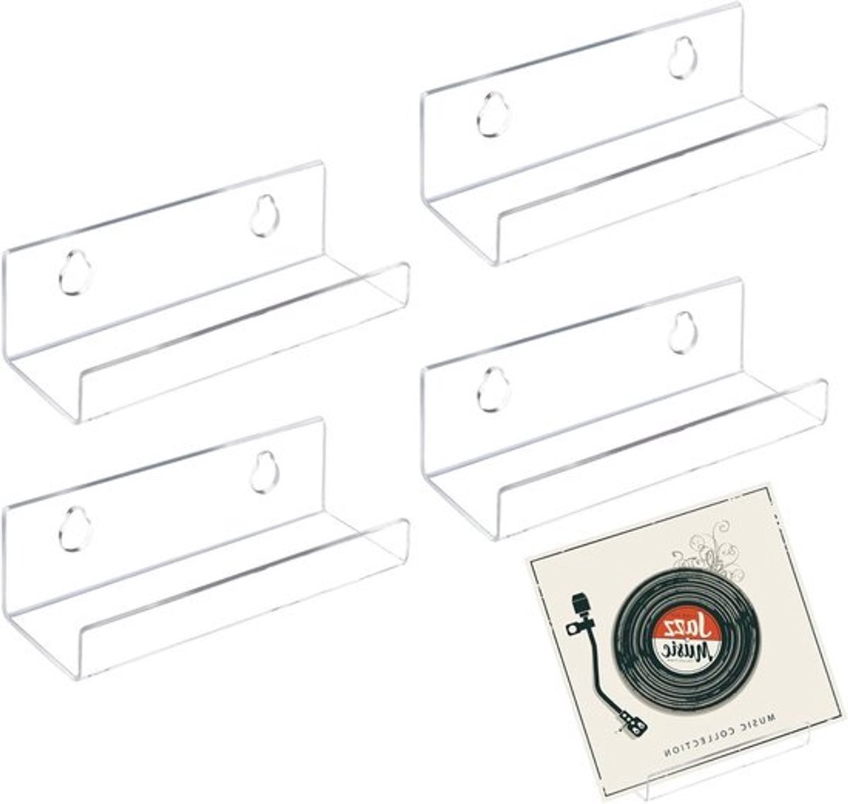Mini Wandplank Set van 4 Stukken, Transparante Planken voor Vinyl, Boeken en Decoratie in Woonkamer, Badkamer en Slaapkamer