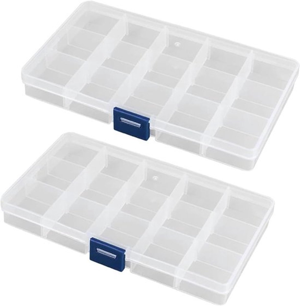 Organizer-boxset van 2 stuks - Transparante plastic opbergdozen voor sieraden, knutselmaterialen en kleine voorwerpen met verstelbare scheidingswanden