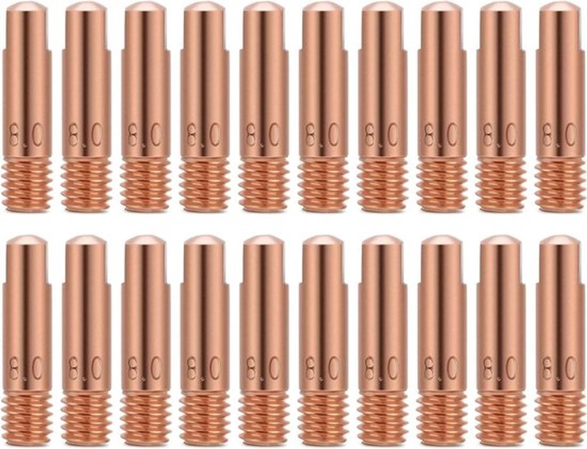 Lasgaspunt 20 stuks - Koperen punt - Geschikt voor 15AK MIG/MAG lasbranders - 0.8mm - Lasaccessoires