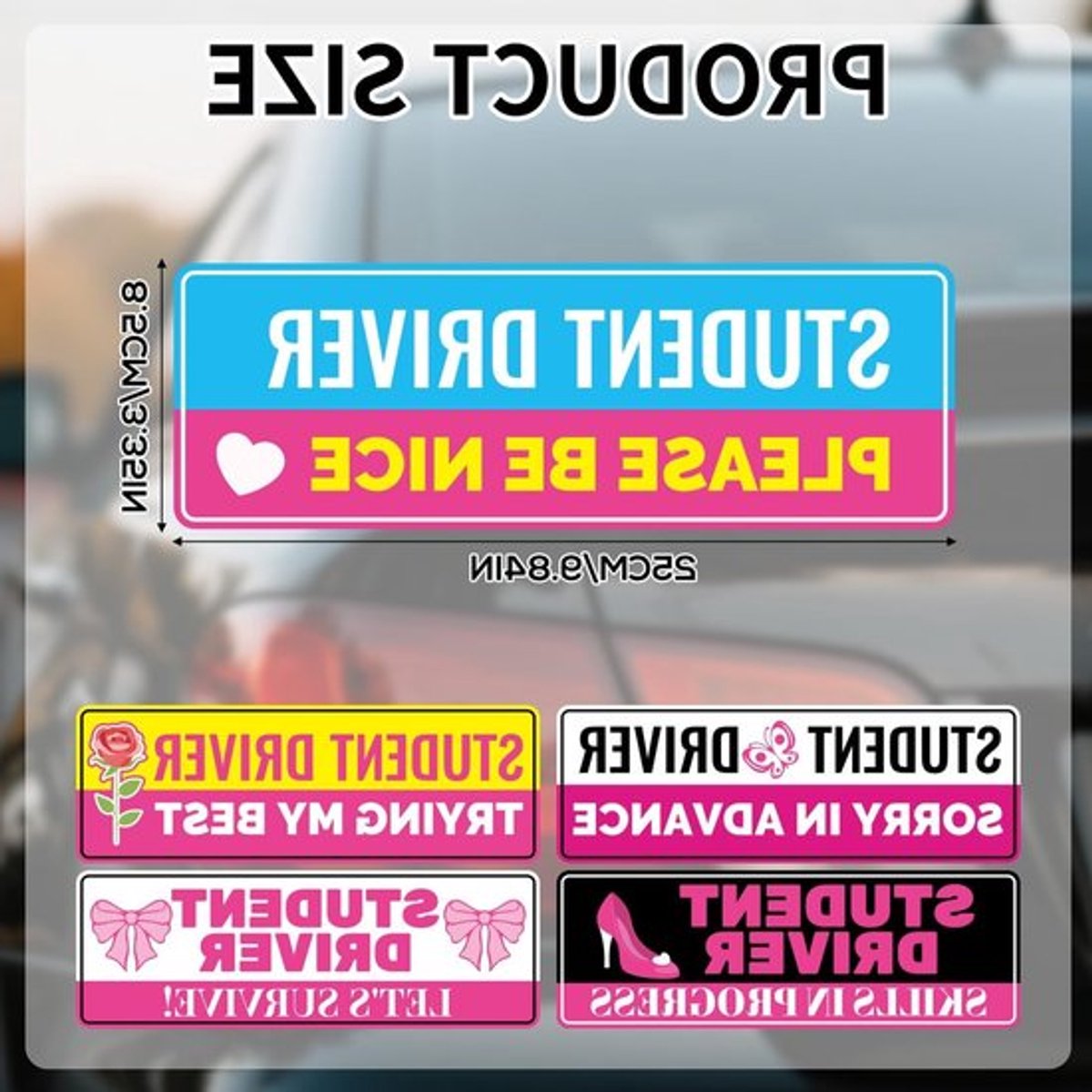 Vijfdelige Reflecterende Bumper Sticker met Veiligheidswaarschuwing voor Auto's, Schattige Roze Magneten voor Schoolchauffeurs en Verkeersveiligheid