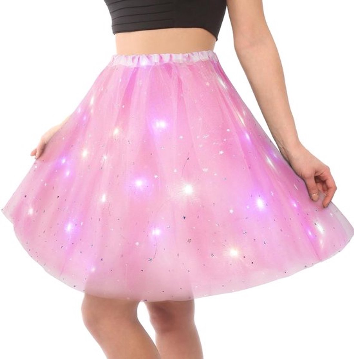 Tutu Rok voor Vrouwen met Sterren Pailletten en Kleurrijke LED Lichten voor Dansfeest en Halloween Kostuum in Roze