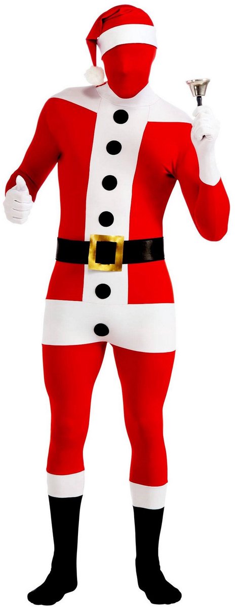 Rubies - Kerst & Oud & Nieuw Kostuum - Second Skin Santa Claus Kerstman Morphsuit Met Muts En Riem Kostuum - rood - Maat 44-46 - Kerst - Verkleedkleding