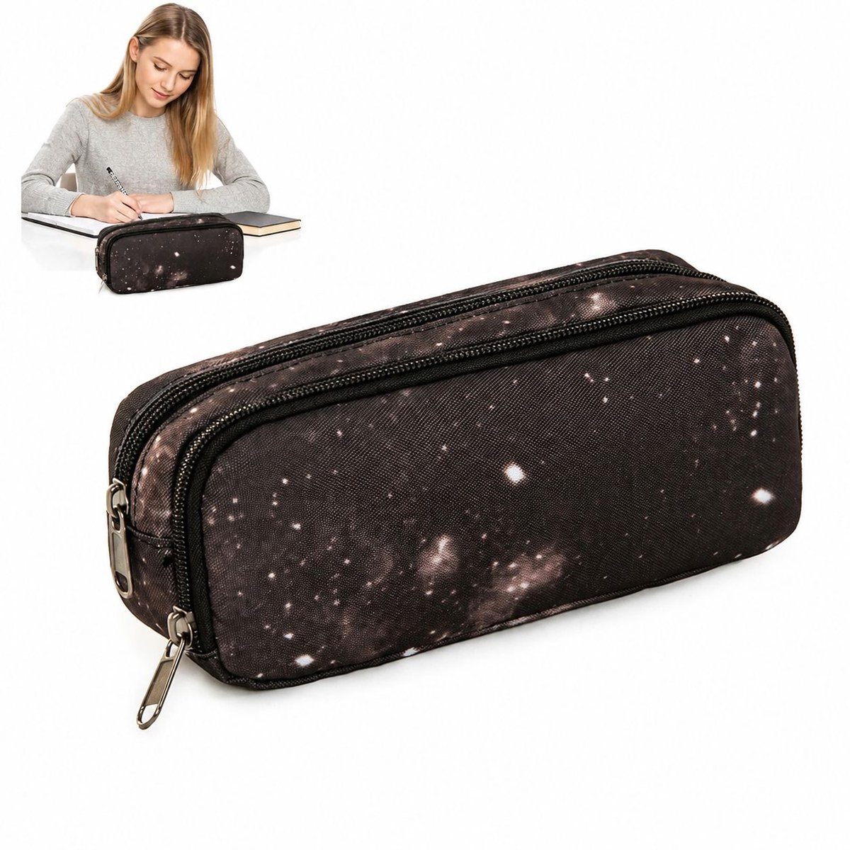 VHV - Etui - Grote Etui voor School - Ruime Pennenzak voor Jongens en Meisjes - Organizer voor Schrijfwaren - Voor Middelbare School - Zwarte sterrenhemel