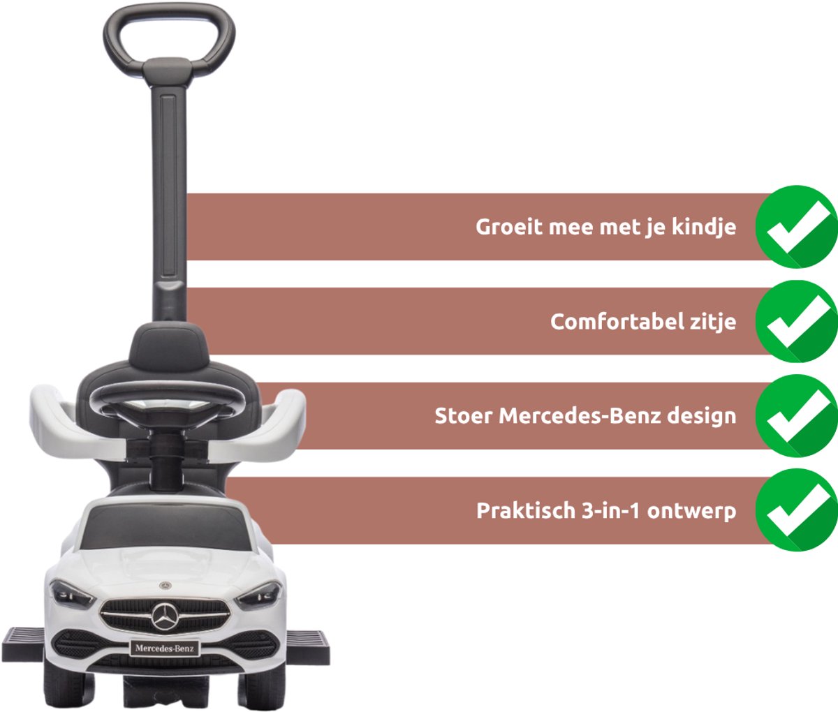 Eco Toys Wit Mercedes Benz Loopauto met Duwstang — afbeelding 3