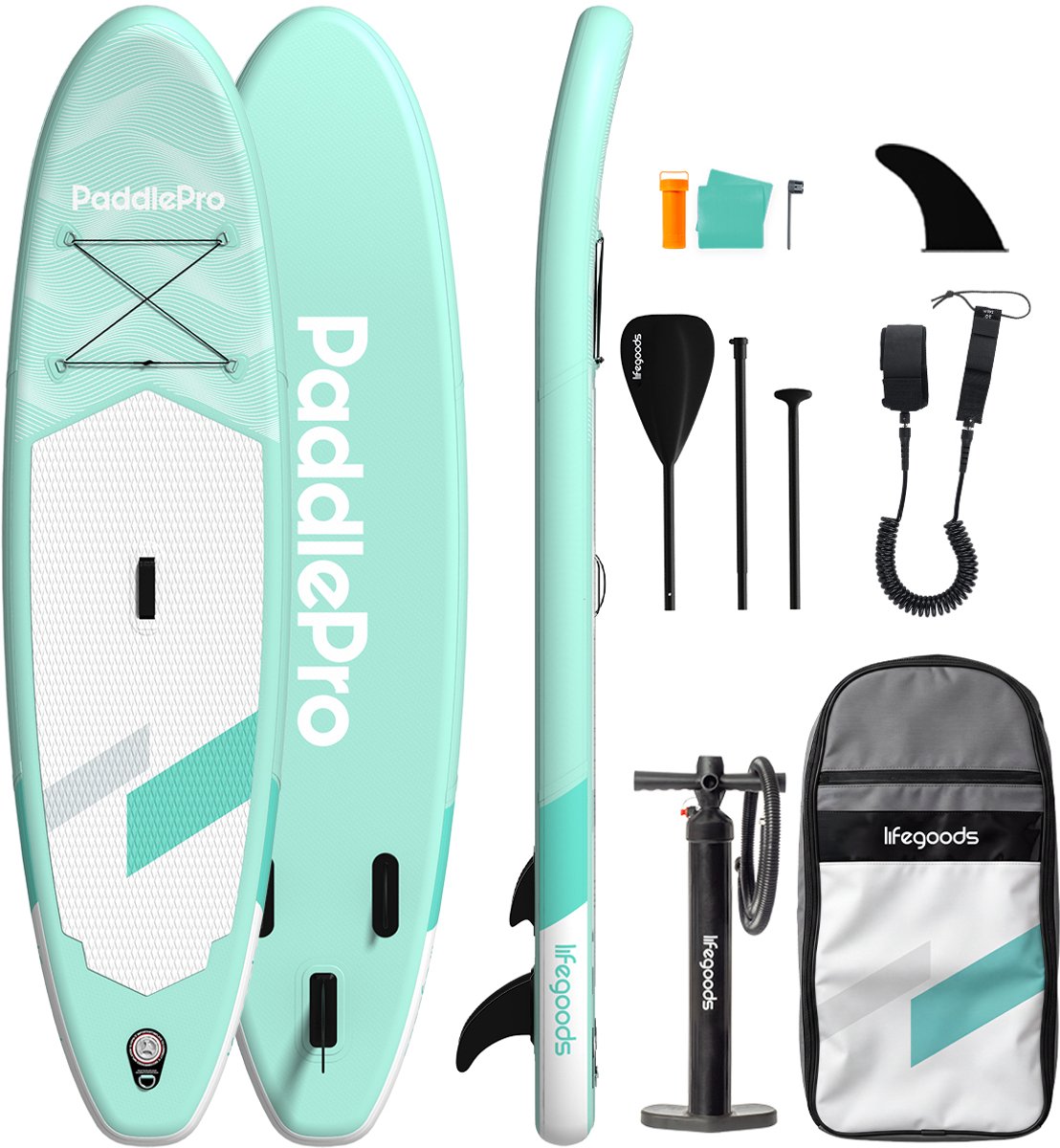 Bol.com LifeGoods SUP Board Allround Compact - 120 KG Draagkracht - 300 x 76 cm - Opblaasbaar - Compleet SUP pakket - Pastelgroen aanbieding