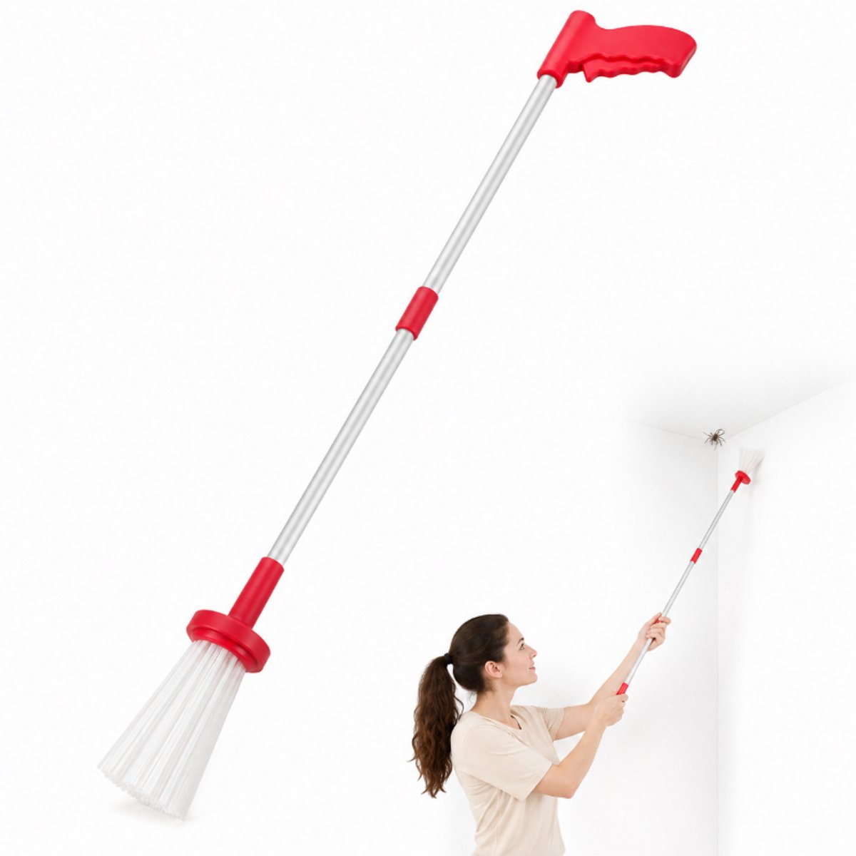 Insectenvanger –Spinnenvanger Extra Lang 85 cm - Insectenvanger met Lange Handgreep - Diervriendelijke Spinnengrijper en Spinnenval - Contactloze Insectenriem Inklapbaar - Humane Insectenval Zonder Chemicaliën - Rozerood