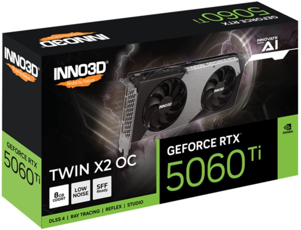 Bol.com INNO3D NVIDIA GeForce RTX 5060 Ti TWIN X2 OC - Videokaart - 8GB - GDDR7 - PCIe 5.0 - 1x HDMI 2.1b - 3x DisplayPort 2.1a aanbieding