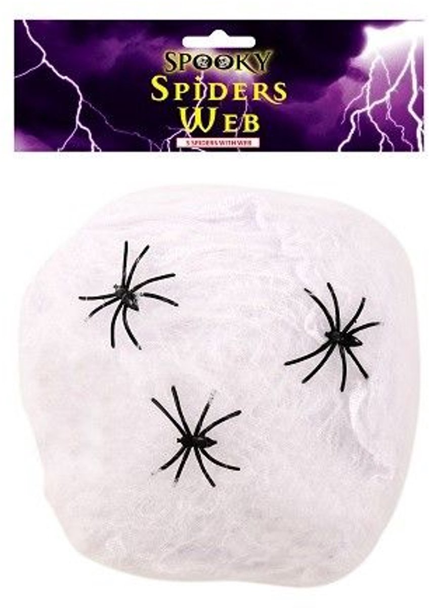 Spinnenweb wit 3 spinnen 20 Gram