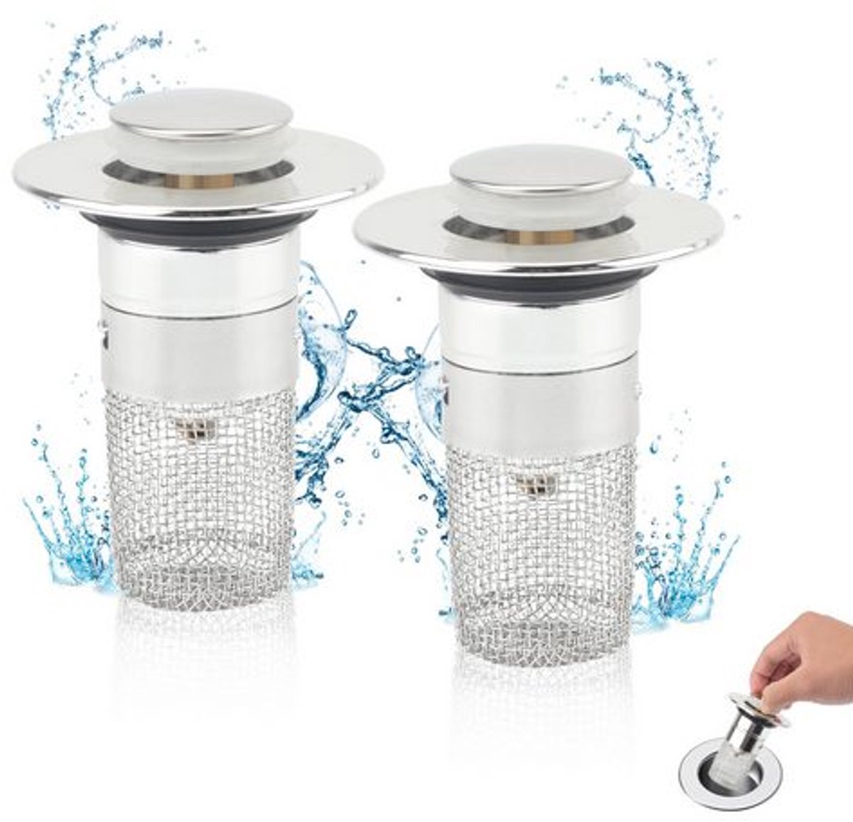 Claoner 2 roestvrijstalen pop-up wastafel stekkers - anti geur rebound kern - haar collector drainage filter voor wastafel douche wastafel - koperen kern