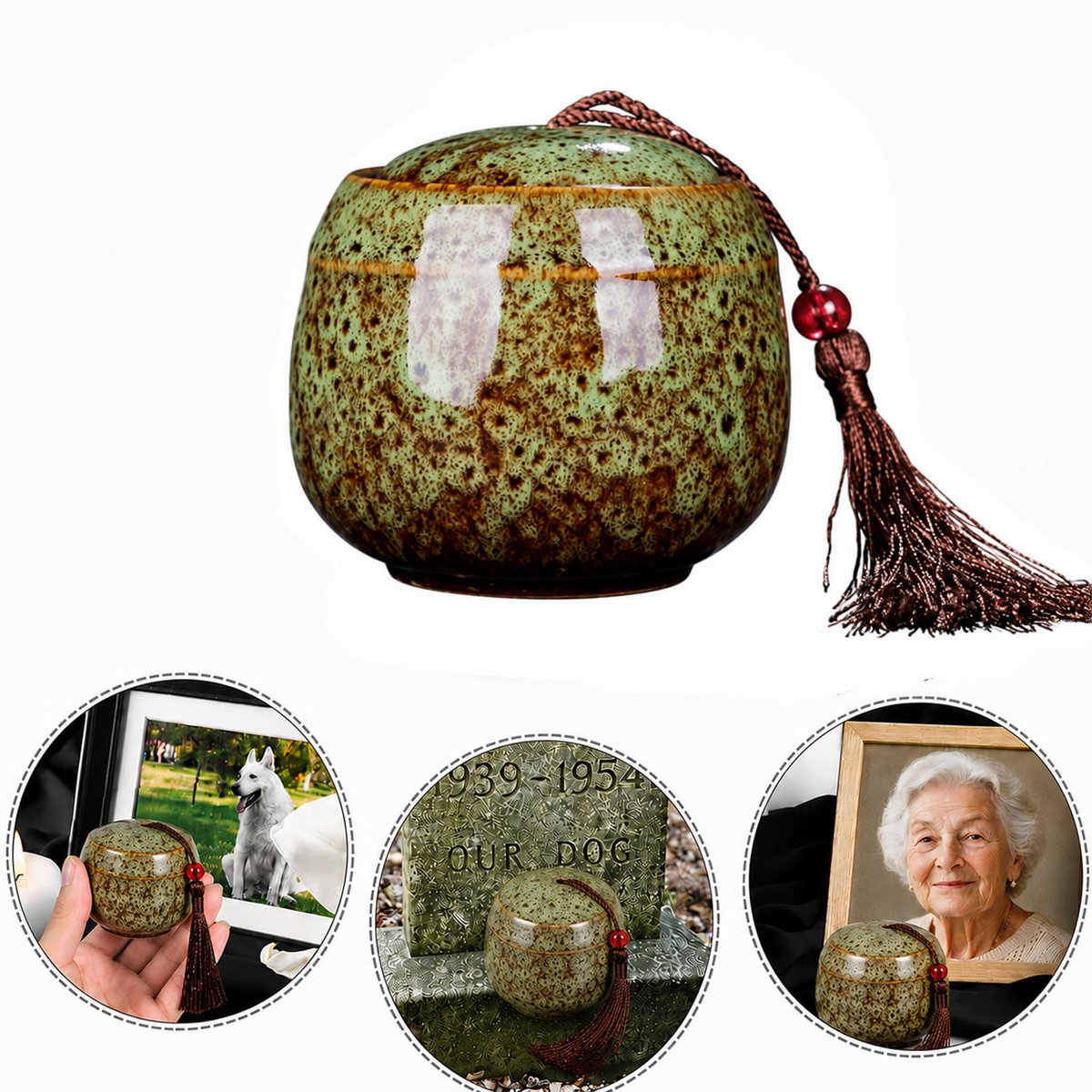 Kleine Keramische Urn - Herdenkingsurn voor Huisdieren en Menselijke As - Mini Crematieurn 130ml - Geschikt voor Kleine Hoeveelheid As - Decoratie voor Thuis en Begraving - Groen