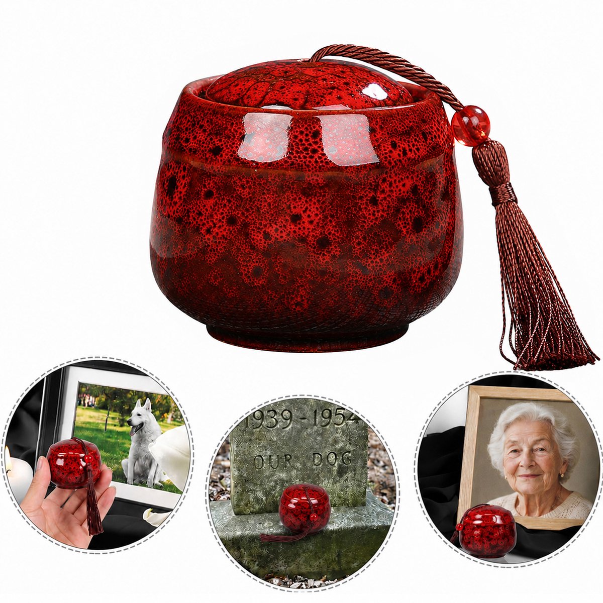 Kleine Keramische Herdenkingsurn - Mini Crematieurn 52ml voor Huisdieren en Menselijke As - voor Kleine Hoeveelheid As - Decoratie voor Thuis en Begraving - Rood