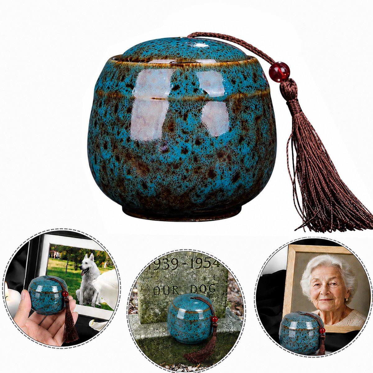 Kleine Keramische Urn - Herdenkingsurn voor Huisdieren en Menselijke As - Mini Crematieurn 130ml - Geschikt voor Kleine Hoeveelheid As - Decoratie voor Thuis en Begraving - Blauw