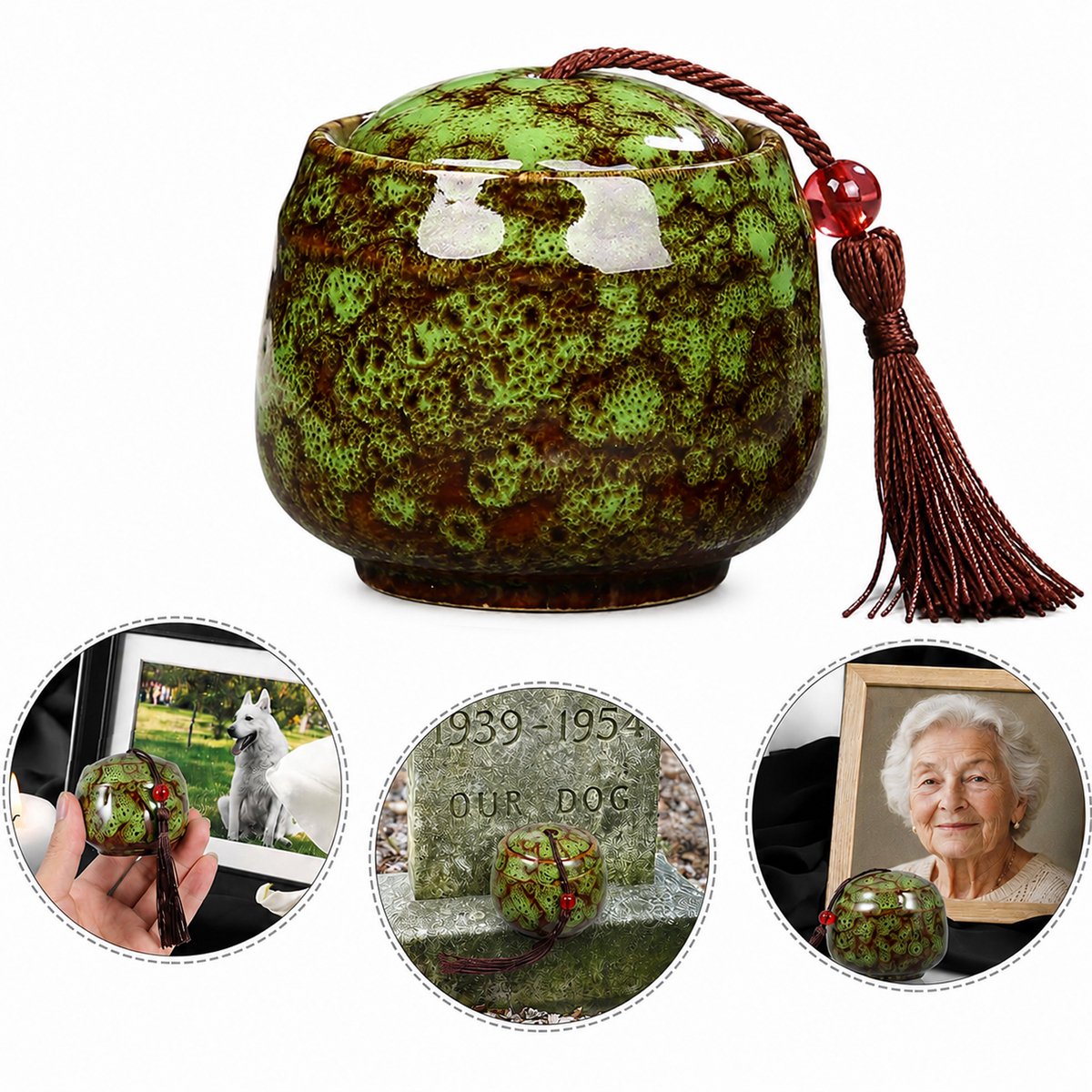 Kleine Keramische Herdenkingsurn - Mini Crematieurn 52ml voor Huisdieren en Menselijke As - voor Kleine Hoeveelheid As - Decoratie voor Thuis en Begraving - Groen