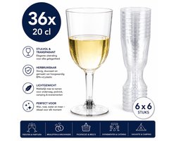 Top 10 bestverkochte rosé wijn van 2026: Set van 36 Plastic Wijnglazen 20 cl – Transparante Kunststof Wijnglazen met Voet – Herbruikbare Feestglazen voor Wijn, Rosé, Picknick, Camping & Evenement – 36 Stuks