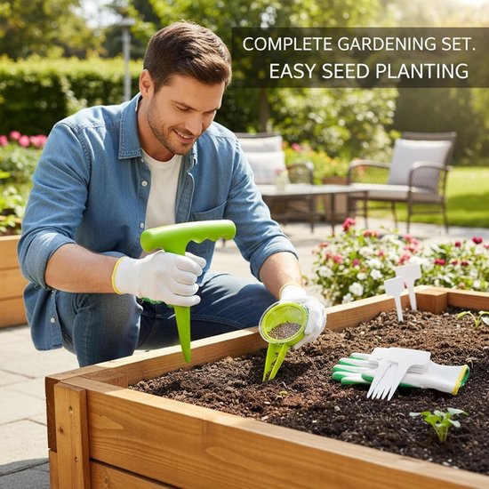 14 delige zaadstrooier - grondbewerker - etiketten - tuingereedschap - eenvoudig in gebruik - gemakkelijk schoon te maken - handmatig - tuinaccessoires - geschikt voor tuinen, plantentuinen, groenten (groen, meerdere maten) — afbeelding 3