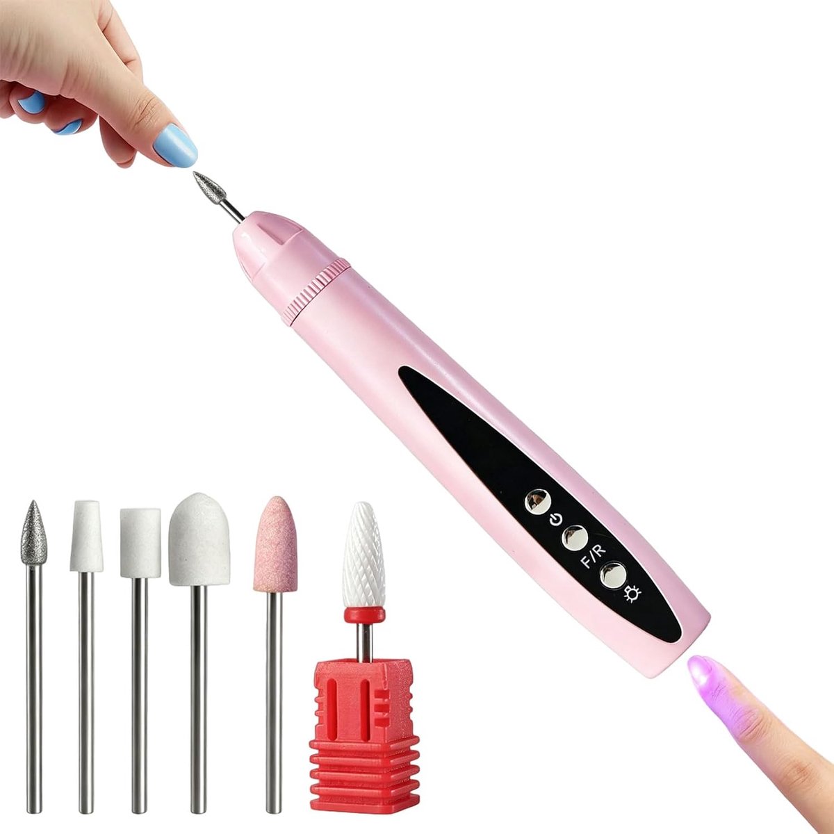 KZQ 2-in-1 elektrische nagelvijl (met UV-uithardingslamp) – Draadloos, oplaadbaar, instelbare snelheid; geschikt voor dikke nagels en voetverzorging thuis (roze)