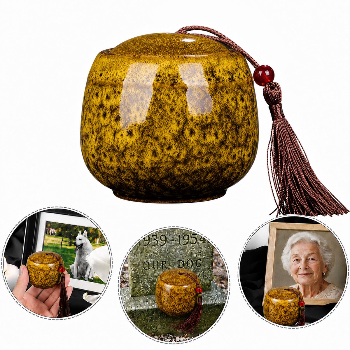 Kleine Keramische Urn - Herdenkingsurn voor Huisdieren en Menselijke As - Mini Crematieurn 130ml - Geschikt voor Kleine Hoeveelheid As - Decoratie voor Thuis en Begraving - Geel
