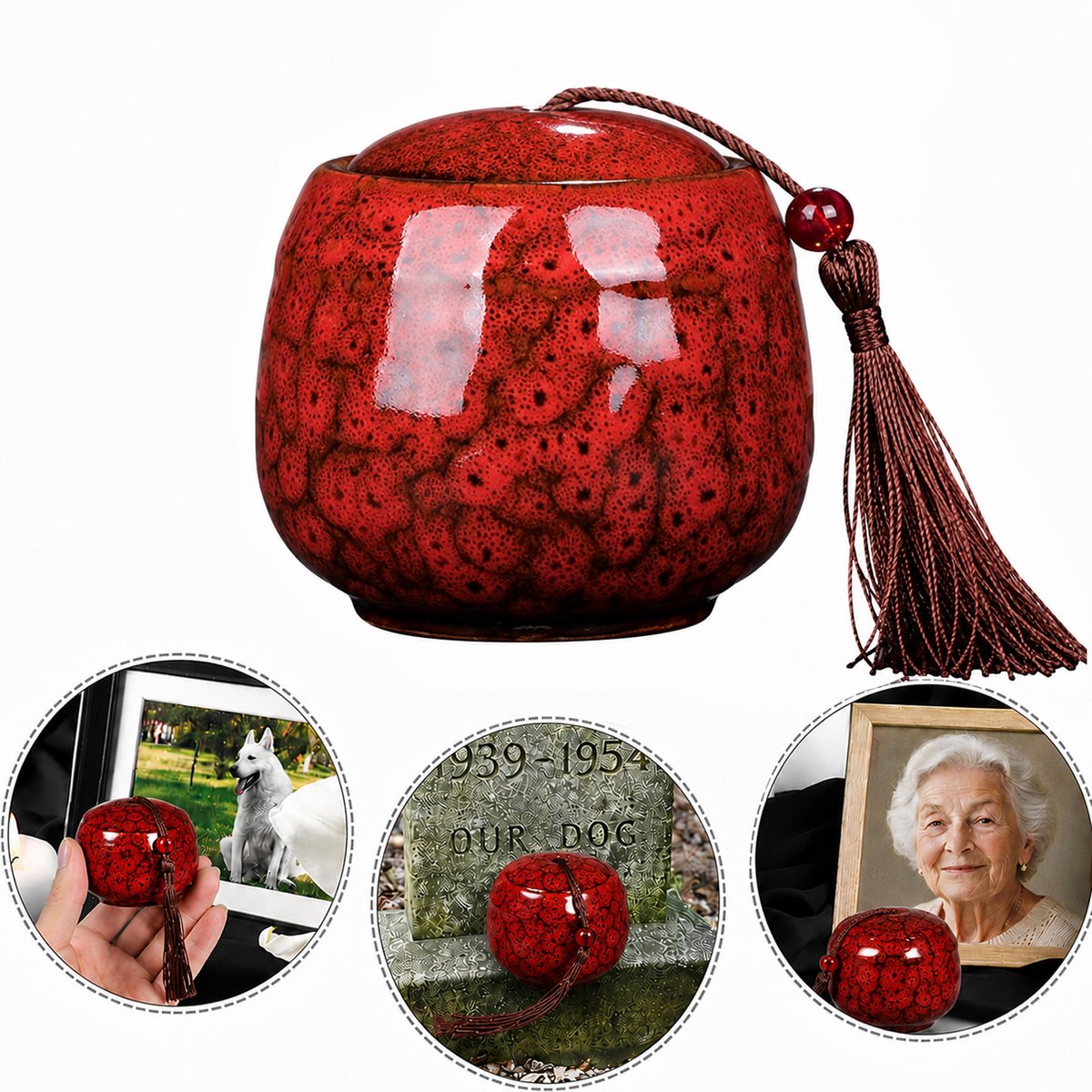 Kleine Keramische Urn - Herdenkingsurn voor Huisdieren en Menselijke As - Mini Crematieurn 130ml - Geschikt voor Kleine Hoeveelheid As - Decoratie voor Thuis en Begraving - Rood