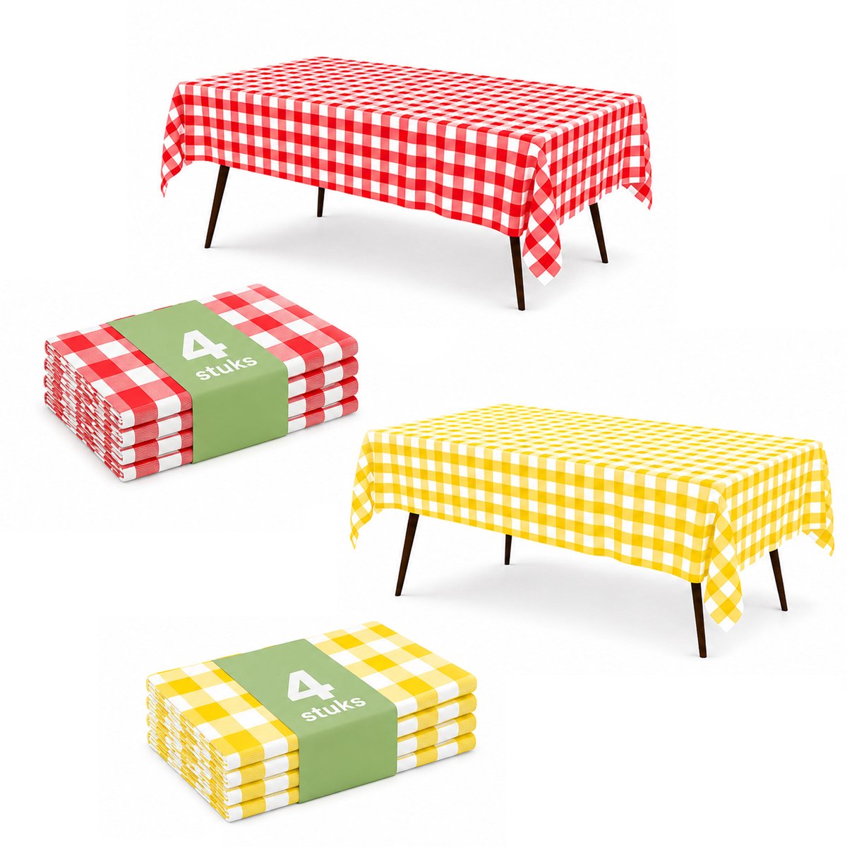 Kaiyaya - 8 stuks wegwerptafelkleden - rood-wit en geel-wit geruit - 137 x 274 cm - waterafstotend - voor feest, picknick en barbecue