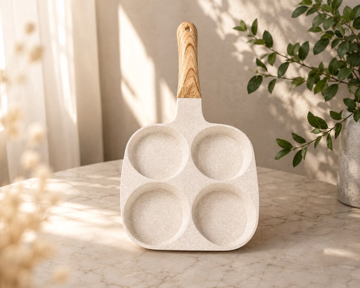 BIKO Mini Cakepan – 4 Vaks Koekenpan – Anti-aanbak Marble Coating – PFOA-vrij
