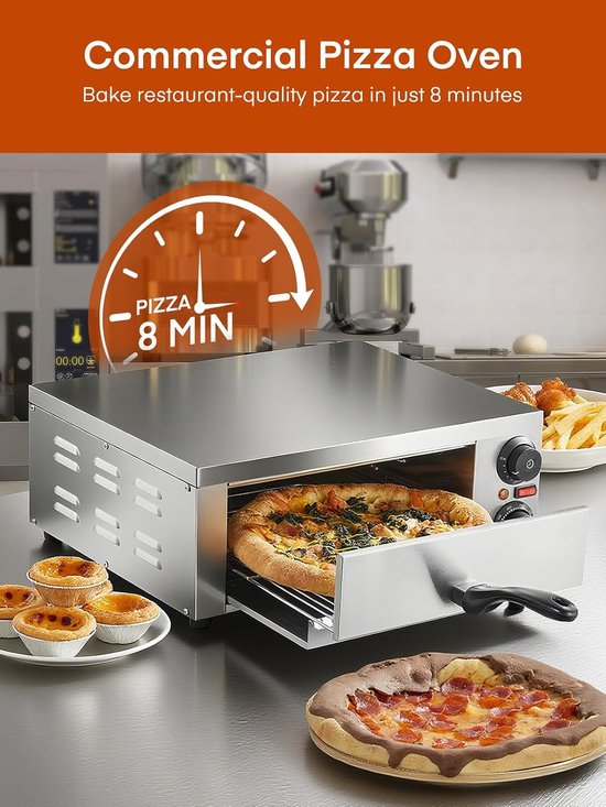 Professionele Pizzaoven 2000W - Elektrische Horeca Pizzaoven - 12 Inch - Tot 350°C - RVS - 15 Minuten Timer - Voor Pizza, Brood en Gebak — afbeelding 3