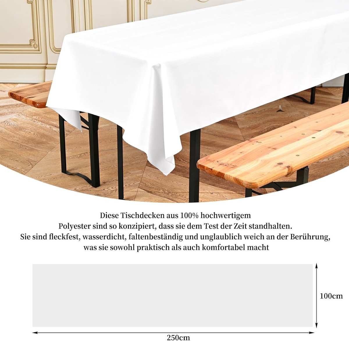 Biertafelkleden - Wit - 250 x 100 cm - Waterdicht Polyester - Voor Feestjes en Evenementen