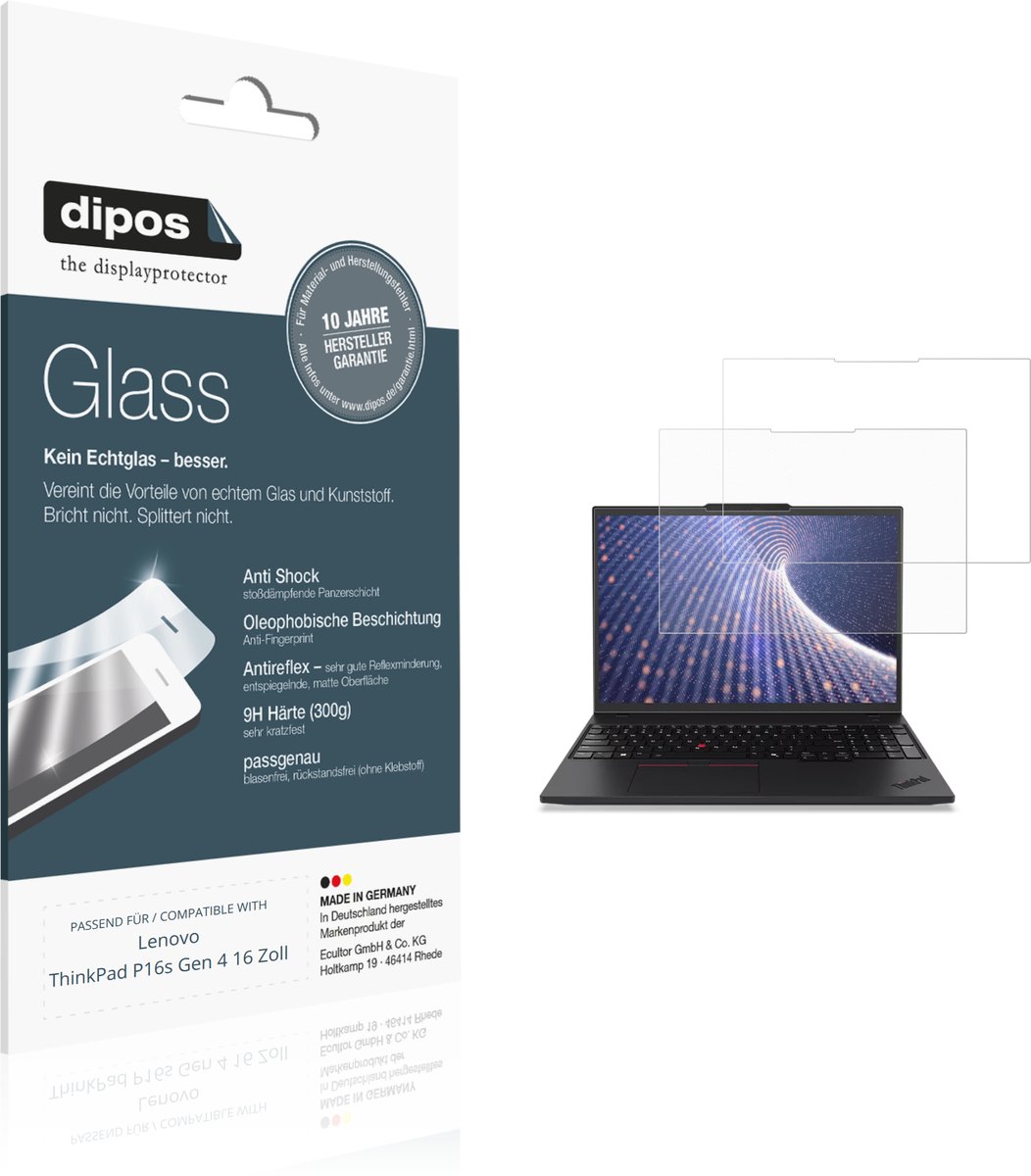 dipos – 2x Matte Pantserfolie geschikt voor Lenovo ThinkPad P16s Gen 4 16 Zoll | 9H Screenprotector