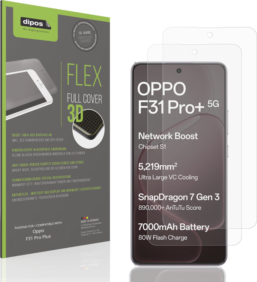 dipos FLEX – 2x Matte Screenprotector geschikt voor Oppo F31 Pro Plus | Volledige Schermbescherming | Case-Friendly
