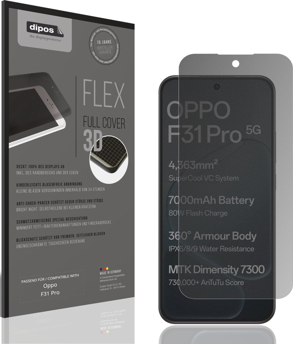 dipos FLEX – Matte Privacy Screenprotector geschikt voor Oppo F31 Pro | Volledige Schermbescherming | Case-Friendly