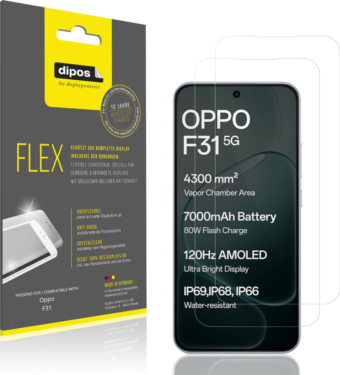 dipos – 2x Beschermfolie geschikt voor Oppo F31 | 3D Full Cover Screenprotector | 100% Passend