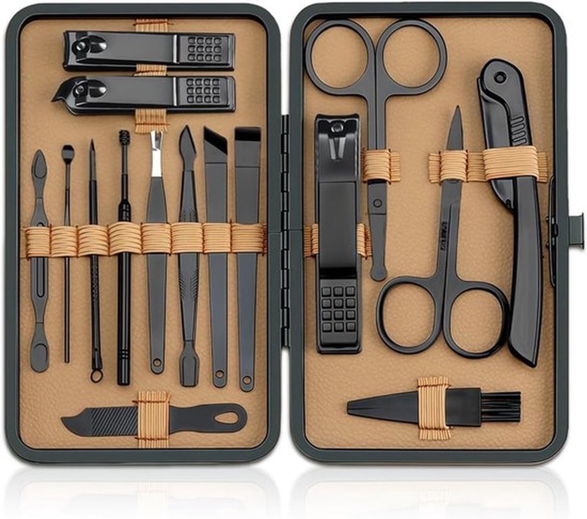 Pincetten en nagelknipper set met opbergdoos - 16-delige manicure set