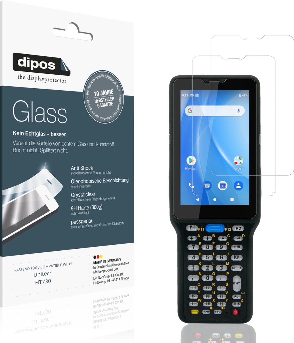 dipos – 2x Pantserfolie geschikt voor Unitech HT730 | 9H Screenprotector