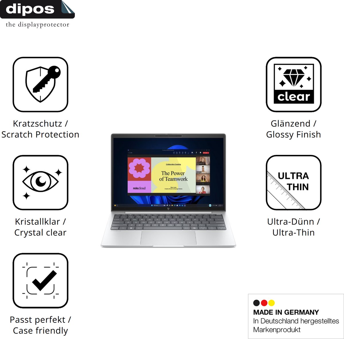 dipos – 2x Beschermfolie geschikt voor HP EliteBook 8 G1a 13 Zoll | Krasbestendige & heldere Screenprotector Ultra-Thin