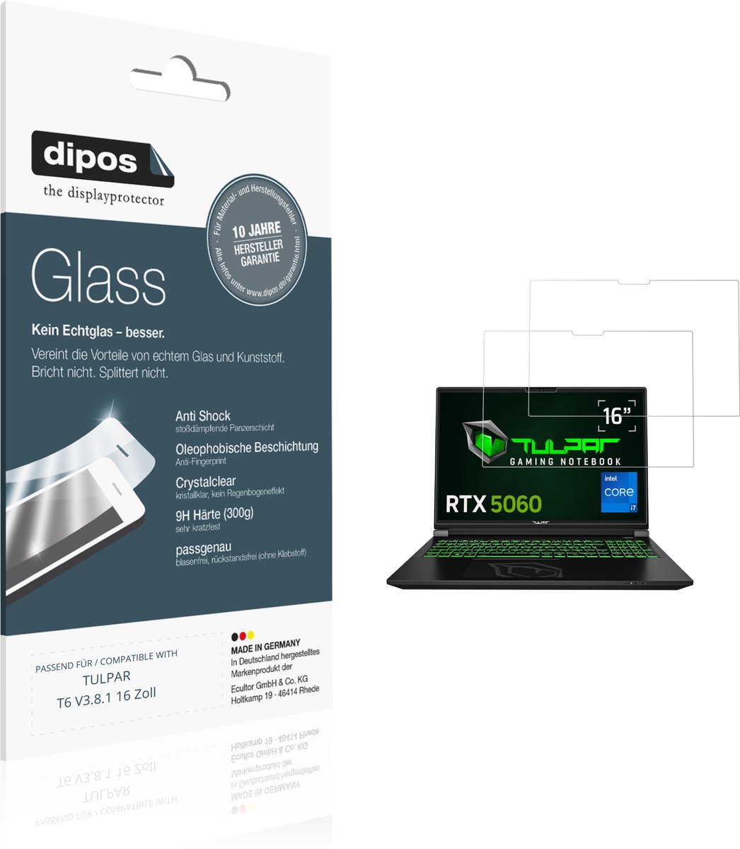 dipos – 2x Pantserfolie geschikt voor TULPAR T6 V3.8.1 16 Zoll | 9H Screenprotector