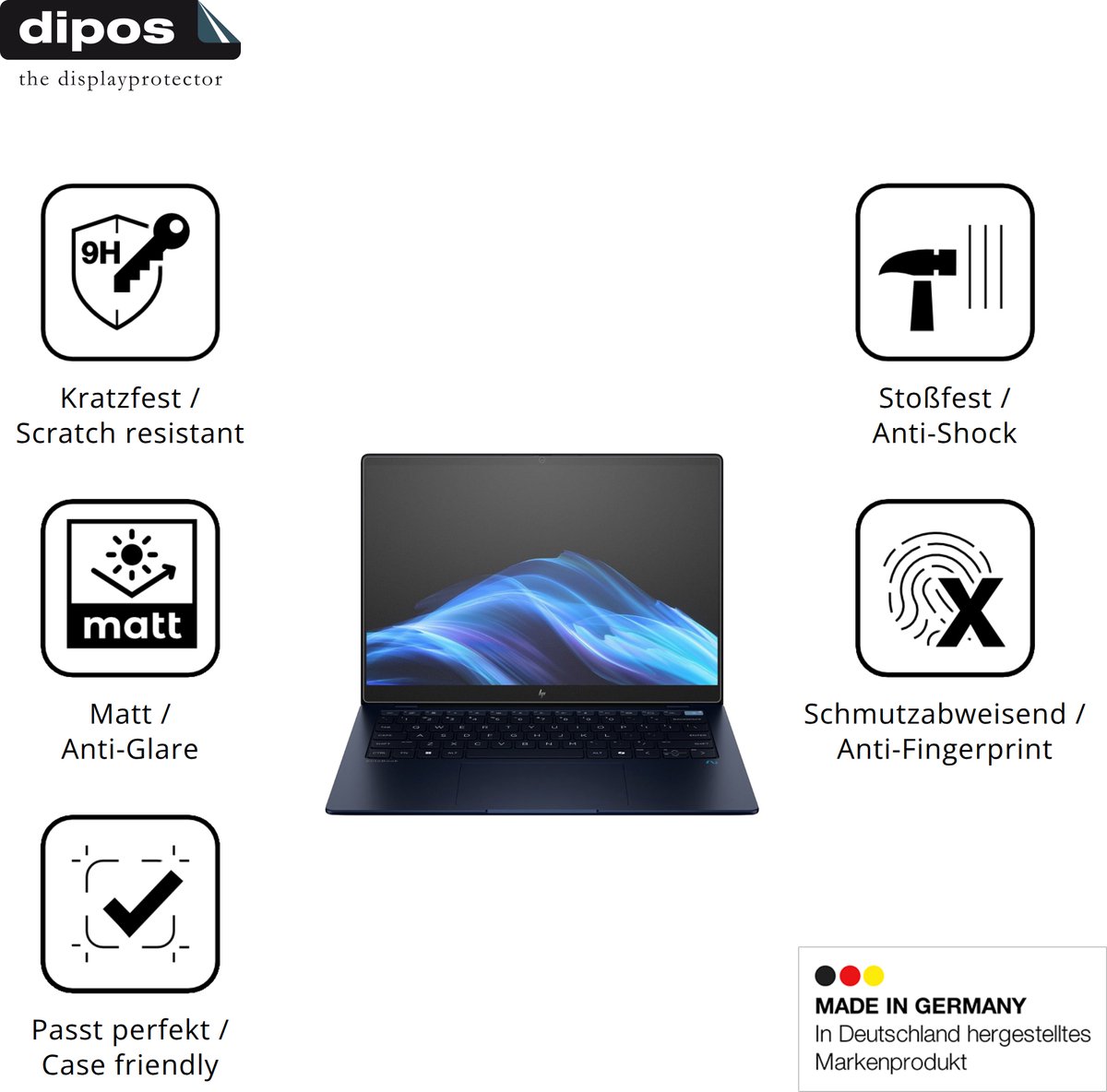 dipos – 2x Matte Pantserfolie geschikt voor HP EliteBook Ultra G1q 14 Zoll | 9H Screenprotector