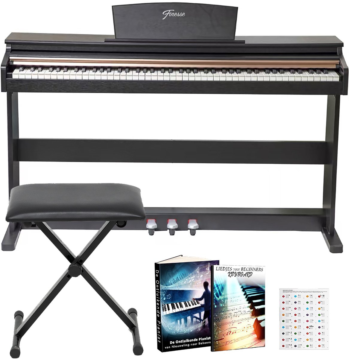 Finesse Digitale Piano - 88 Gewogen Toetsen - met Frame, Pedalen & Kruk - Keyboard Piano - Elektrische Piano - Volwassene & Kind
