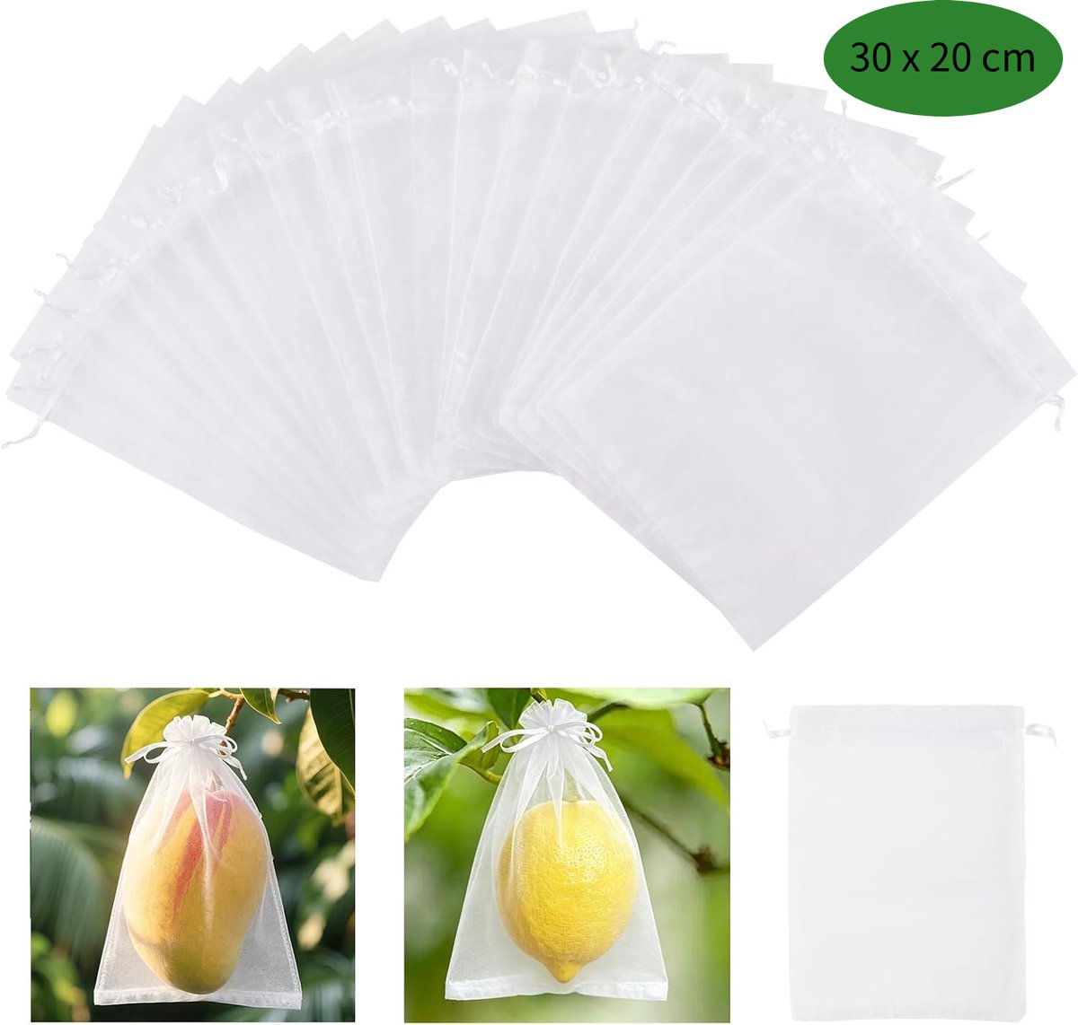 100 fruitbeschermingszakjes, beschermnetjes voor druiventrossen – Beschermt tegen vogels, insecten en wespen – Wit – Afmeting netzakje 30 x 20 cm