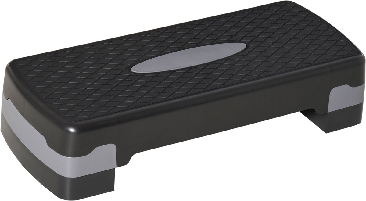 Fitness Step - Verstelbaar Stepbankje - 2 niveaus - antislip oppervlak kunststof - 68 x 29 x 15 cm - Zwart en grijs