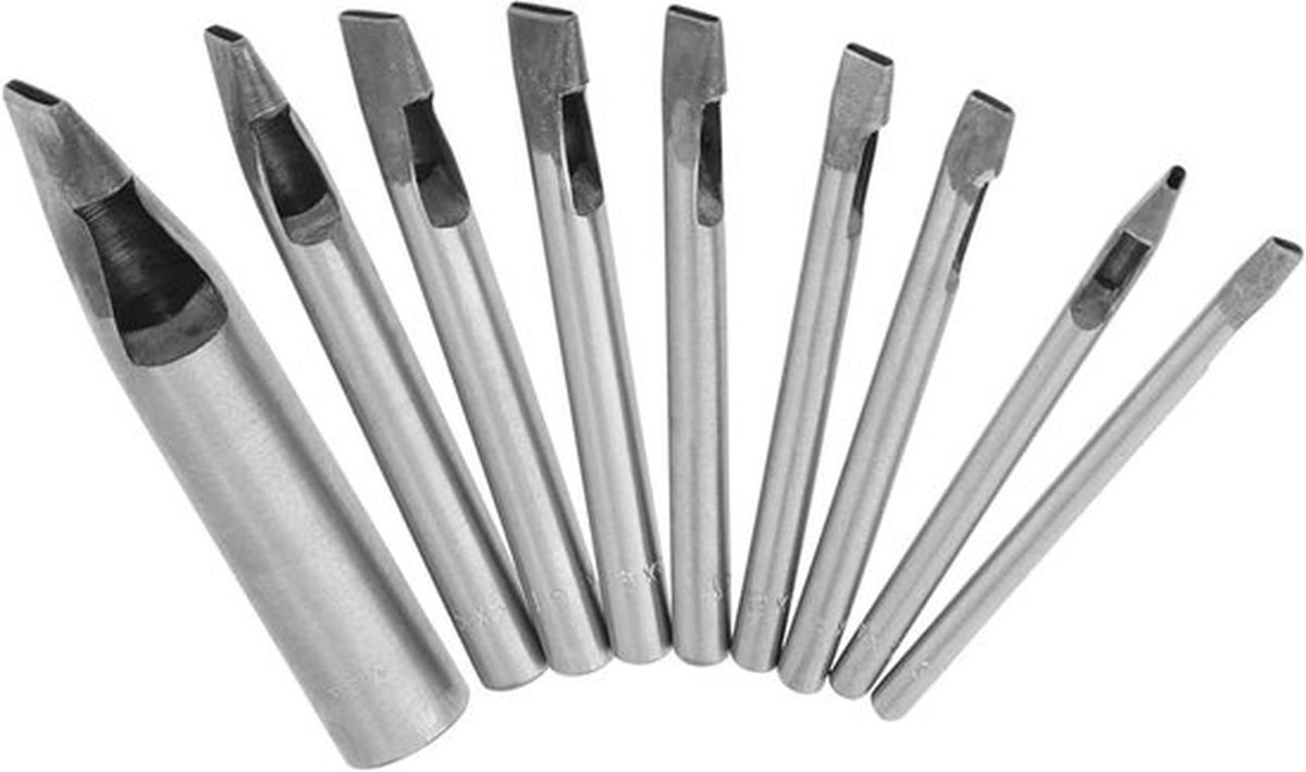 - Leren Ambachtelijke Perforatorset - Ovale Perforator - 9-delige Set - Zwart - Leerbewerking - Holle Snijder - Langwerpige Perforatiematrijs - Geschikt voor Riemen - Bruin.
