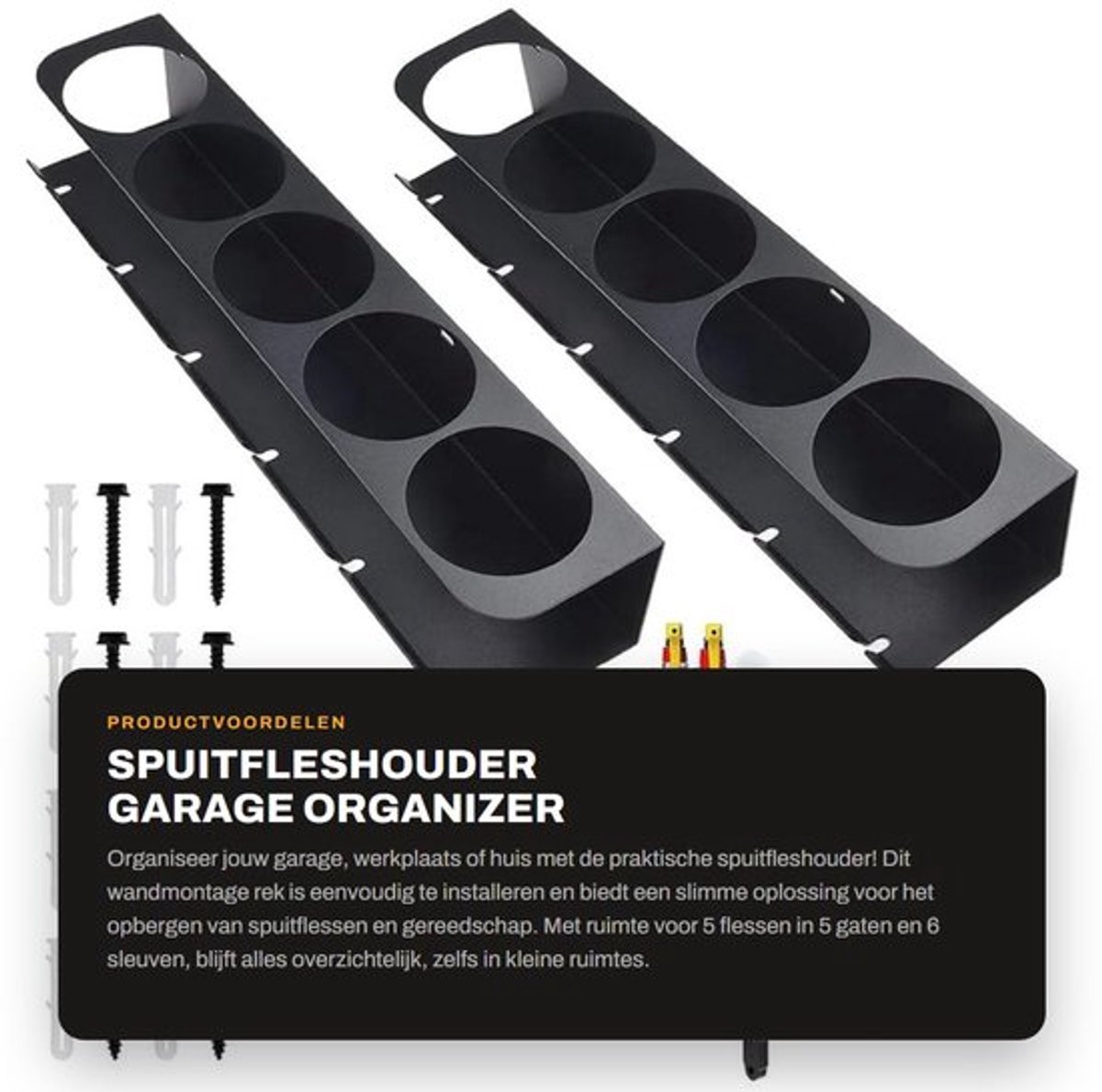Spuitfleshouder - 2 Stuks - Wandmontage - Rekorganizer - Duurzaam Koolstofstaal - Ruimtebesparend Ontwerp - Geschikt voor 5 Flessen - Opbergrek