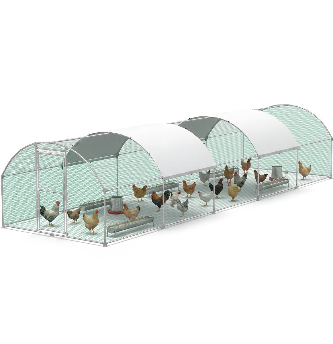 ACXIN Kippenhok Outdoor Ren - Gegalvaniseerd Stalen Pluimvee Huis - Vergrendelbare Deur Koepeldak - 3x10 m