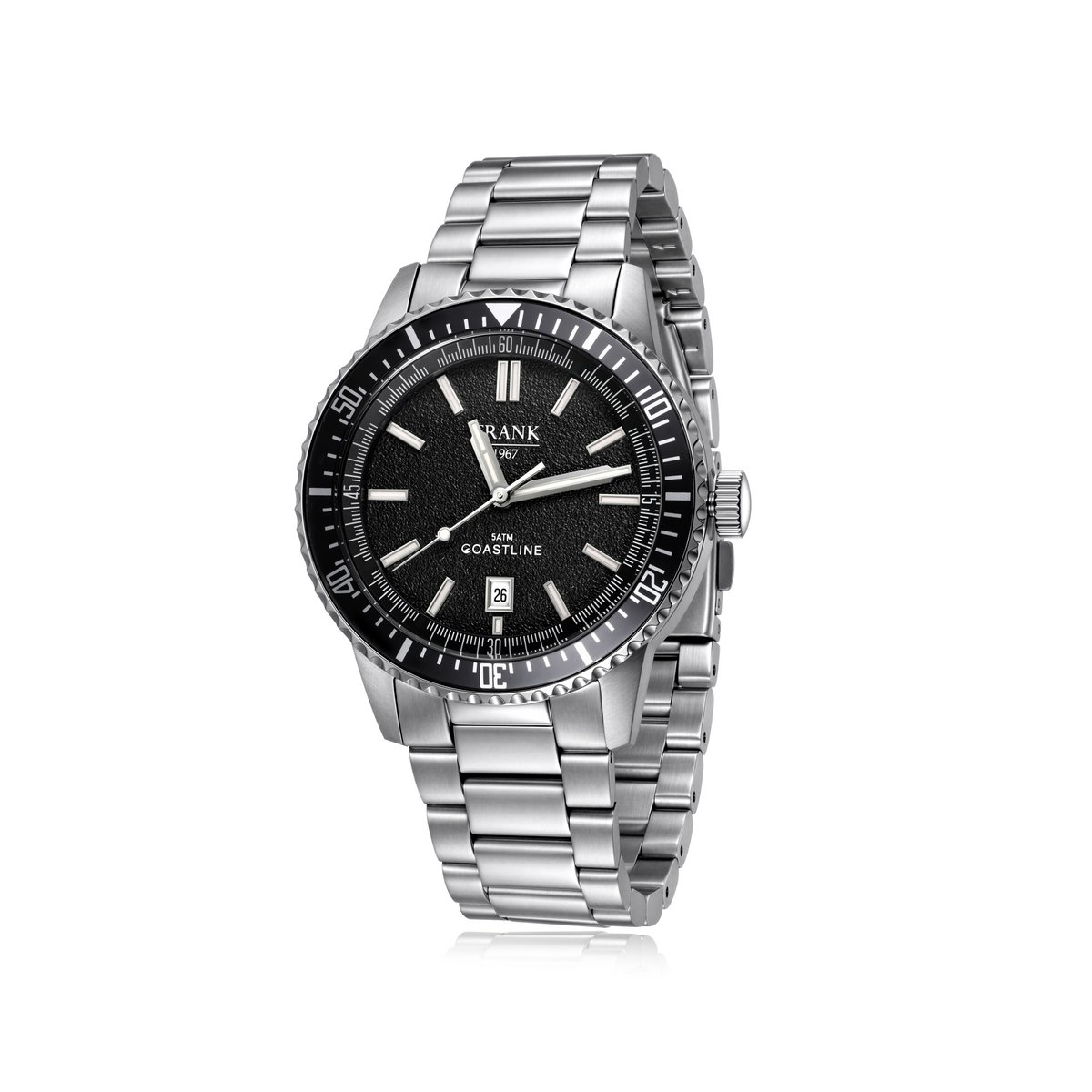 Frank 1967 7FW-0029 – Heren Horloge – Zwarte Wijzerplaat – RVS Schakelband – 40 mm – 5 ATM Waterbestendig – Cadeau voor Mannen