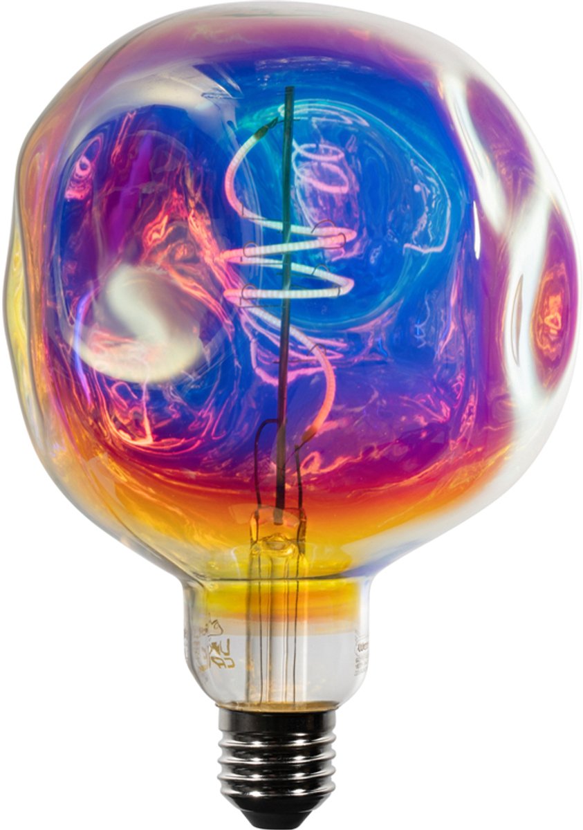 Luedd E27 dimbare LED lamp spiraal filament G125 regenboog 4W 200 lm 1800K