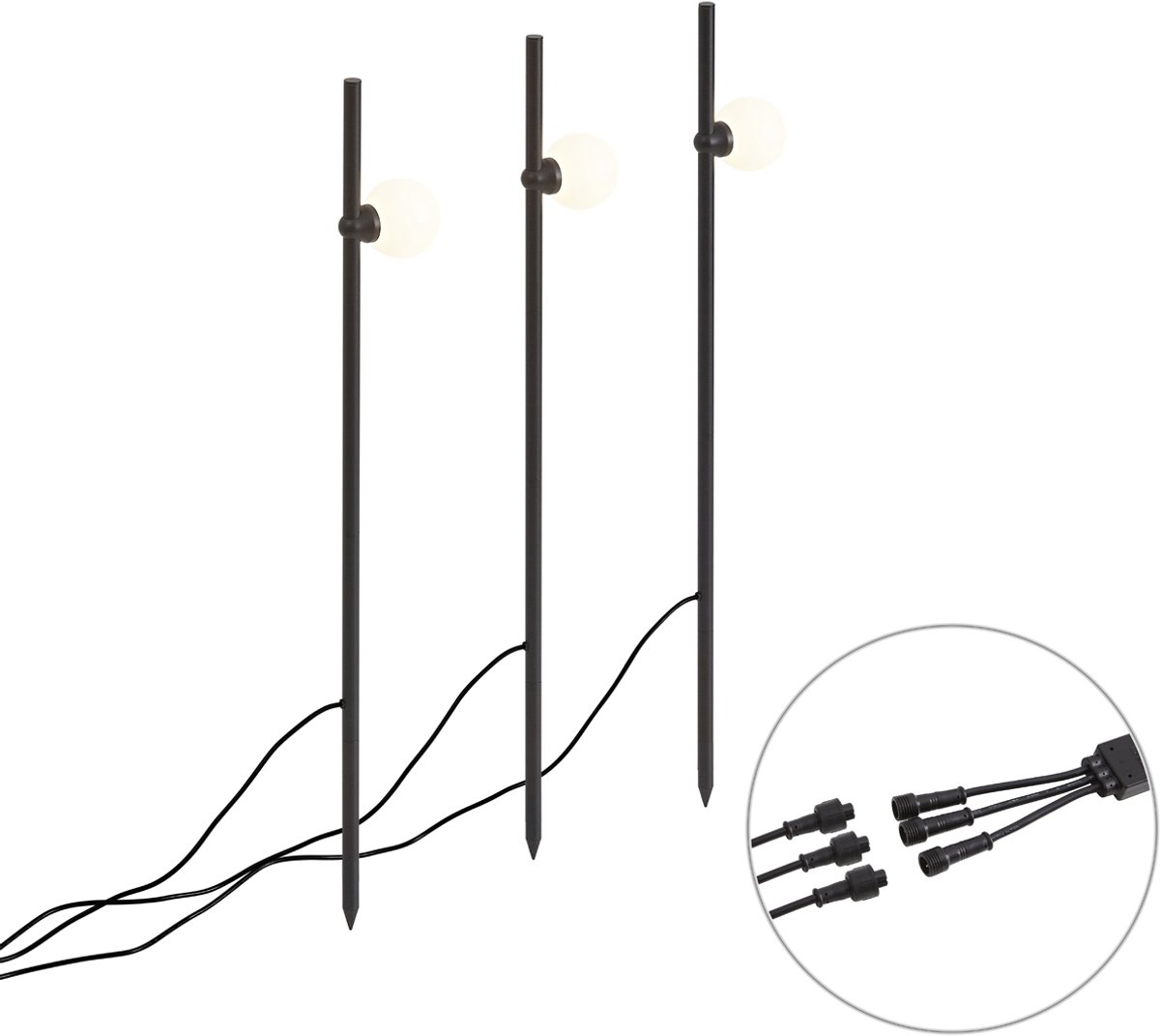 Qazqa led moderne spike light voor in de tuin - Gnarly - zwart, incl. 2.5W geintegreerde led, 67cm, IP44, 3-lichts