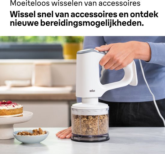 Braun MultiMix3 HM3235WH - Handmixer - Ergonomische handgreep - Incl mixervoet en hakmolen -550W van Braun — afbeelding 4