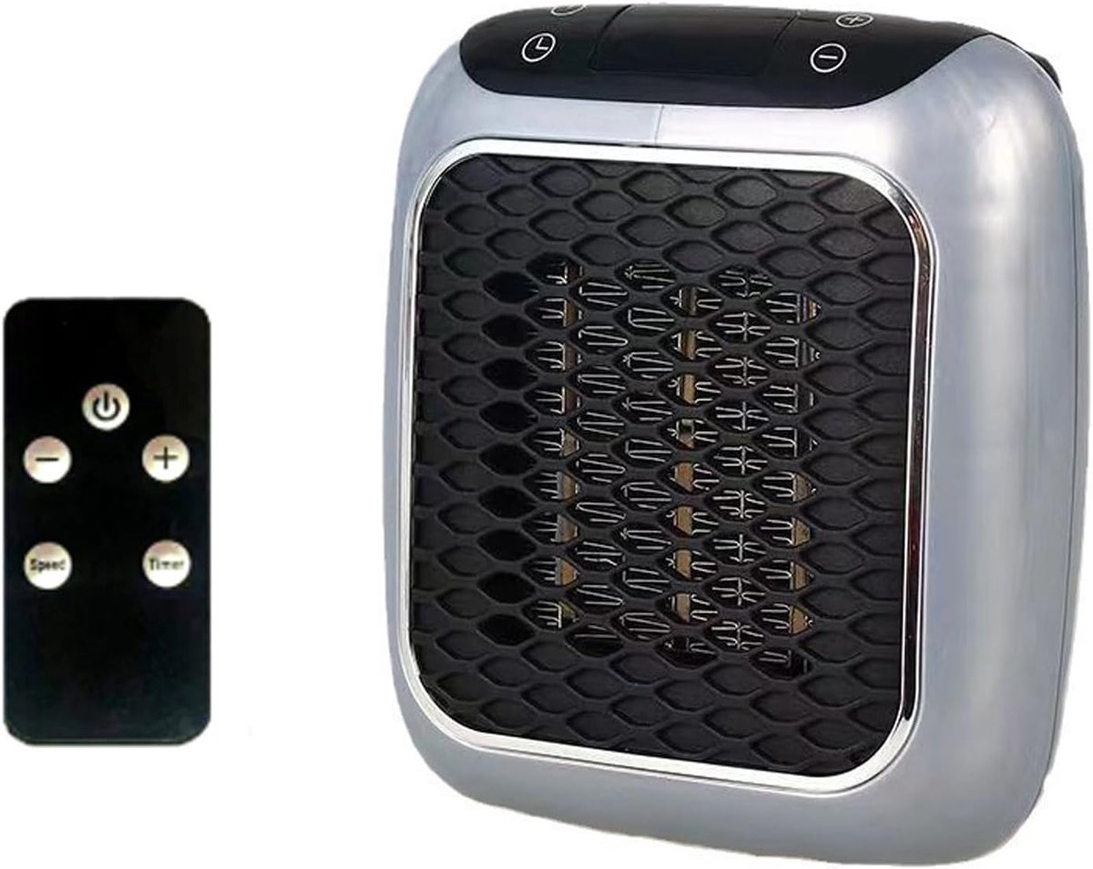 Keramische ventilatorkachel, kleine keramische kachel, elektrische kachel voor wandmontage, start met één druk op de knop, energiebesparend verwarmingstoestel, gemakkelijk mee te nemen, voor thuisgebruik (grijs).