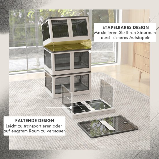 FloraGrace Opbergbox - 69L Vouwbaar En Stapelbaar - 60 x 42 x 34 cm - PP Kunststof - Wit - Met Wielen Voor Slaapkamer En Kantoor - 5-Zijdige Toegang — afbeelding 5