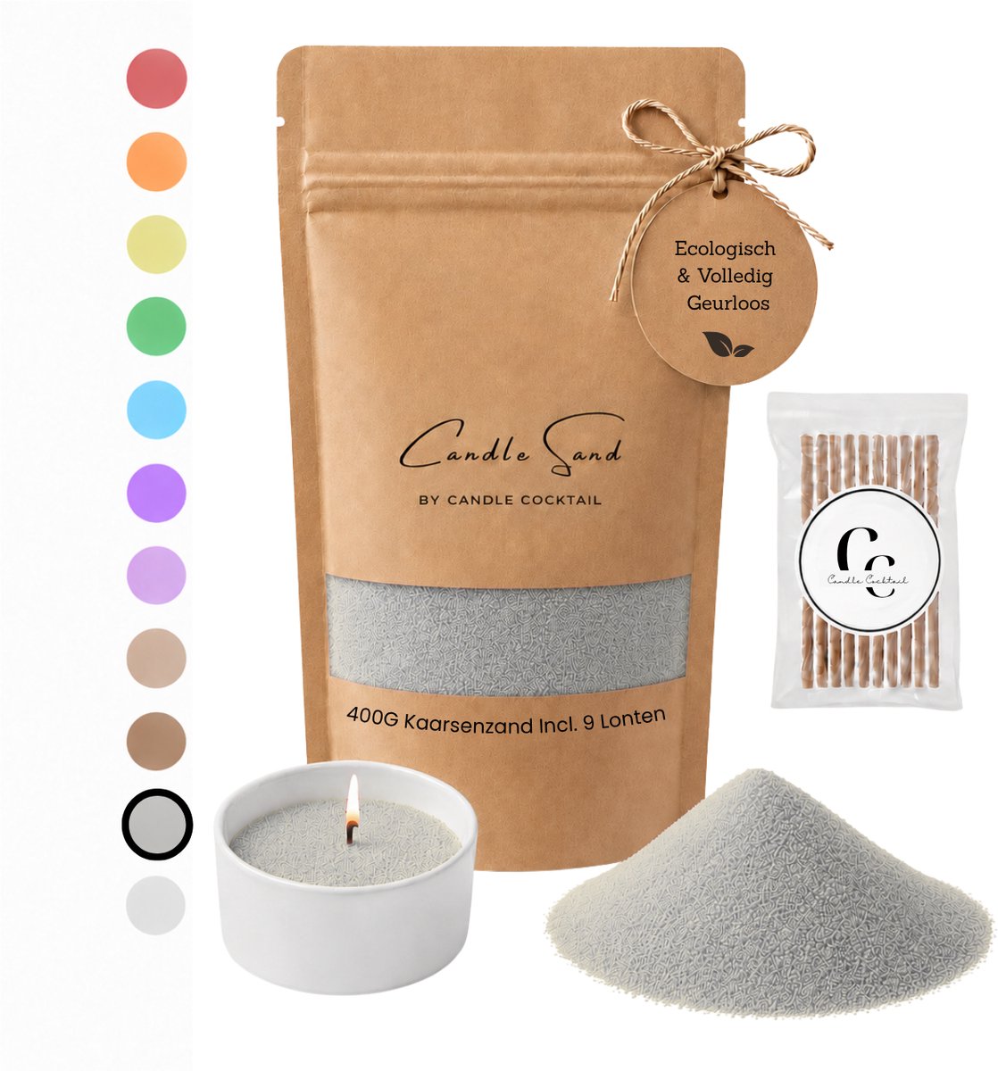 Candle Cocktail Kaarsenzand | Candle Cocktail | Thunder Grey | 400g Incl. 8 Lonten | Candle Sand | Kaarsparels | Zandkaarsen Grijs