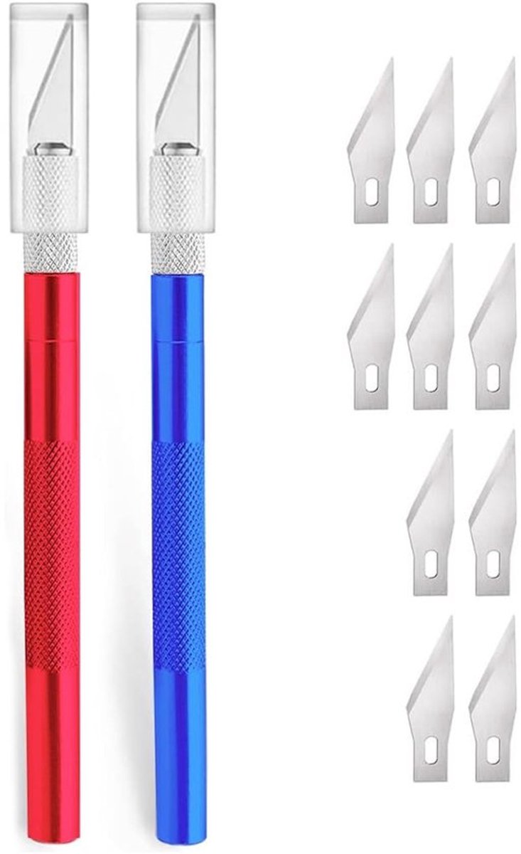 Precisiemes 2-delig - Scalpelset met 30 reservemesjes - Lichtgewicht aluminium handgreep - Antislip handvat - Veiligheidskap en messenbox - Ideaal voor kunst en modellen - Snijmes