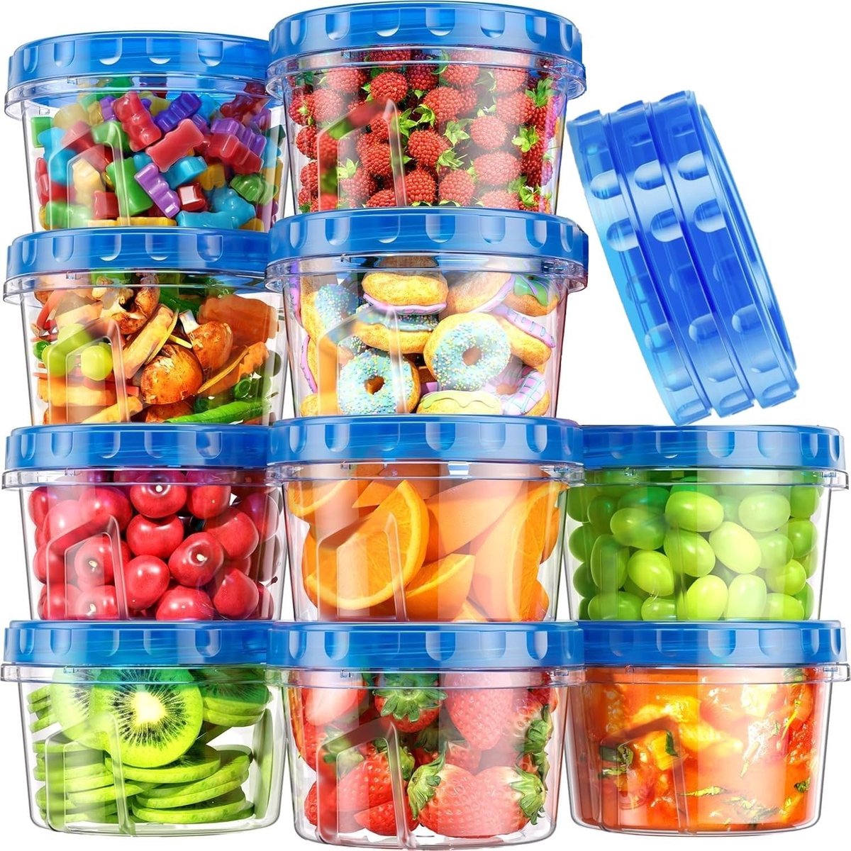 10 Stuks Plastic Voedselcontainers met Deksel, 480ml Herbruikbare Lekvrije Bewaardozen voor Voedsel, Stapelbare en Vaatwasserbestendige Opbergpotten